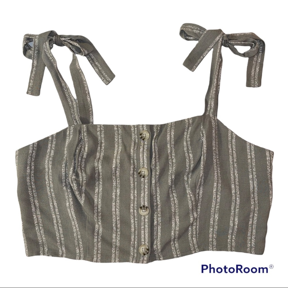 Jolt Sage Green Striped Button Front Bandeau L